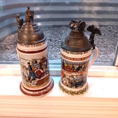 2GERMAN BEER STEINS WITH PEWTER TOPS