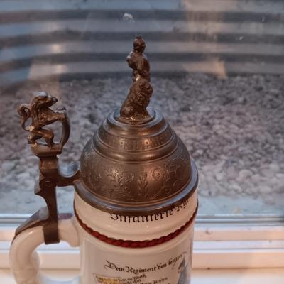 2GERMAN BEER STEINS WITH PEWTER TOPS