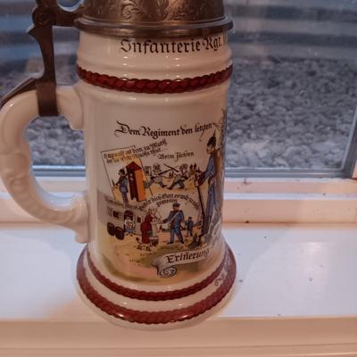 2GERMAN BEER STEINS WITH PEWTER TOPS
