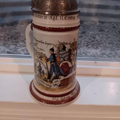 2GERMAN BEER STEINS WITH PEWTER TOPS