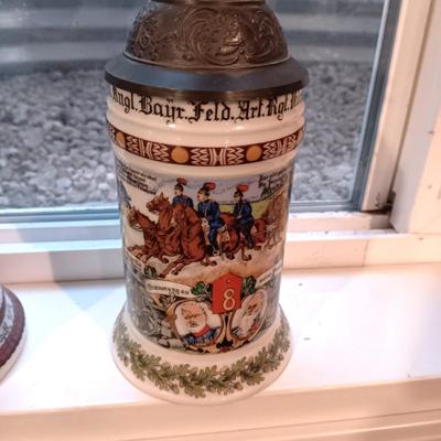 2GERMAN BEER STEINS WITH PEWTER TOPS