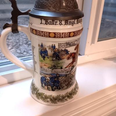 2GERMAN BEER STEINS WITH PEWTER TOPS