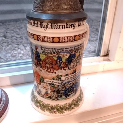 2GERMAN BEER STEINS WITH PEWTER TOPS