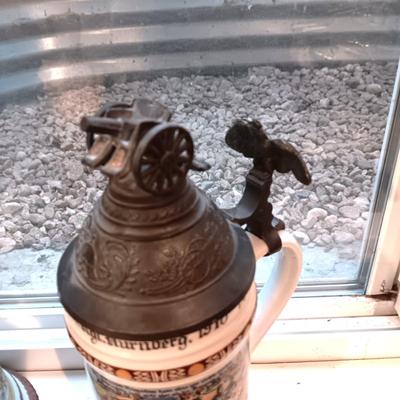 2GERMAN BEER STEINS WITH PEWTER TOPS