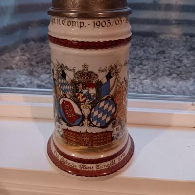 2GERMAN BEER STEINS WITH PEWTER TOPS