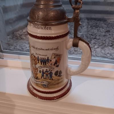 2GERMAN BEER STEINS WITH PEWTER TOPS