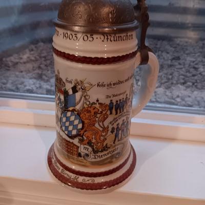 2GERMAN BEER STEINS WITH PEWTER TOPS