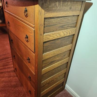 Vintage Solid Oak 5 Drawer Chest
