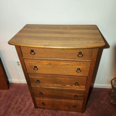 Vintage Solid Oak 5 Drawer Chest