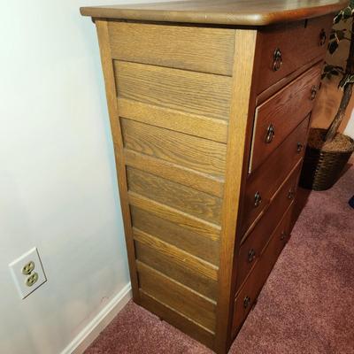 Vintage Solid Oak 5 Drawer Chest