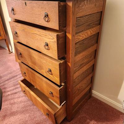Vintage Solid Oak 5 Drawer Chest