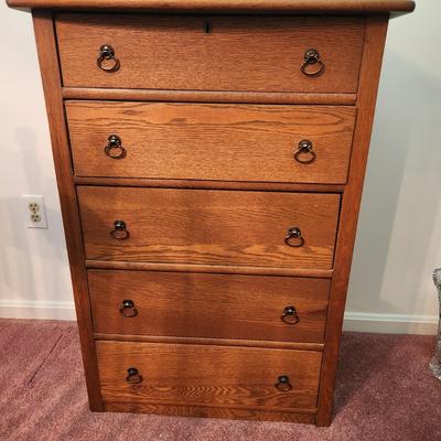 Vintage Solid Oak 5 Drawer Chest