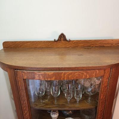 Antique Oak Bow Front Curio Cabinet 41x17x65