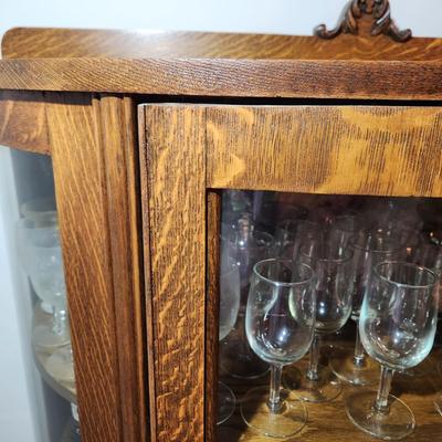 Antique Oak Bow Front Curio Cabinet 41x17x65