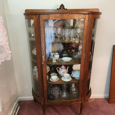 Antique Oak Bow Front Curio Cabinet 41x17x65
