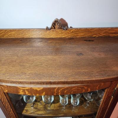 Antique Oak Bow Front Curio Cabinet 41x17x65