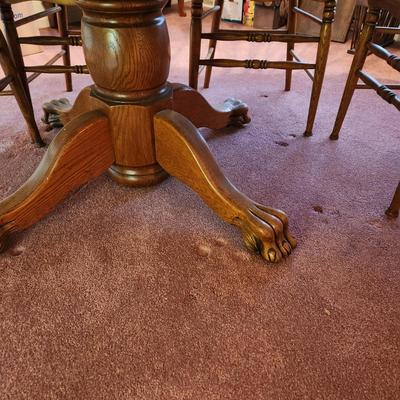 Oak Table w 6 Pressed Back Cane Chairs 42" Round w 3 10" Leaves