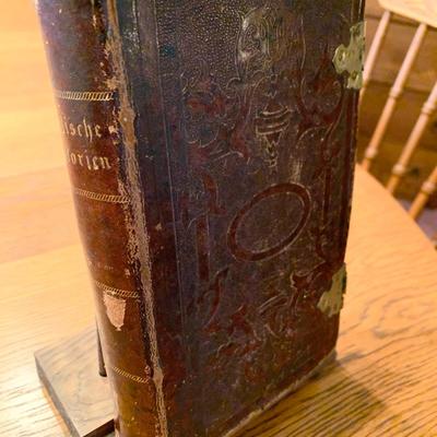 Antique German Bible History Illustrated Leather Bound w/Brass Clips