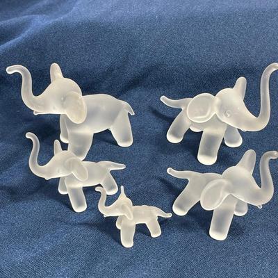 5 Vintage Frosted Glass Elephants