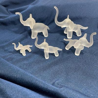 5 Vintage Frosted Glass Elephants