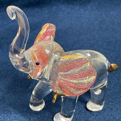 3 Glass Elephants including Bubble glass Paperweight