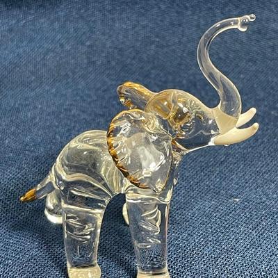 3 Glass Elephants including Bubble glass Paperweight