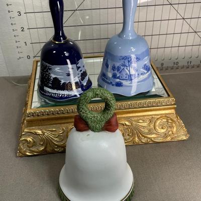 3 Bells Currier and Ives and one Musical Christmas bell