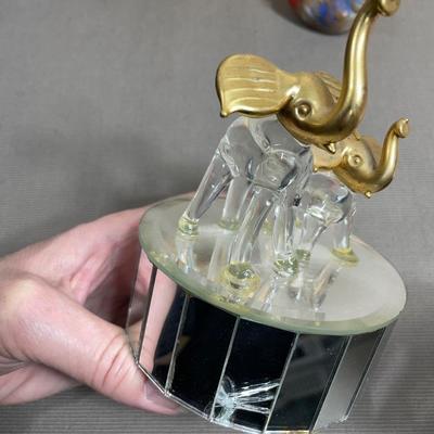 Misc Decor, Glass Elephant music box, bank, bird