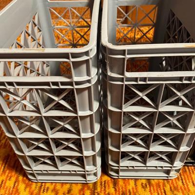 Schroeder milk crate with milk glass & other crates