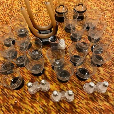 20 black footed etched glasses with candle holders