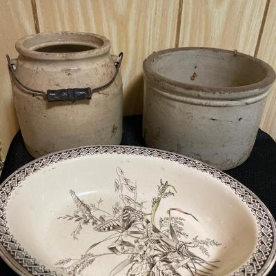 Vintage crocks and bowl