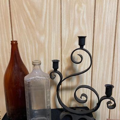 Bottles and candle holder