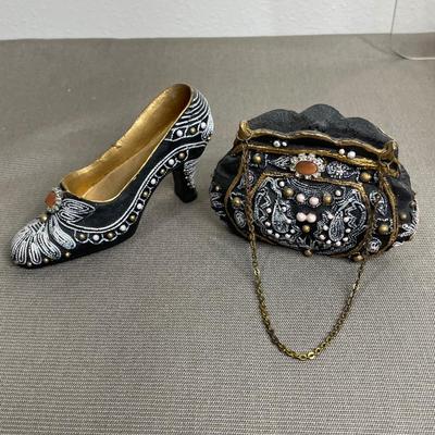 Black Victorian Resin Shoe and Purse