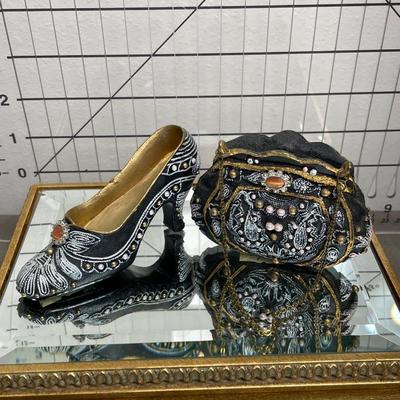 Black Victorian Resin Shoe and Purse