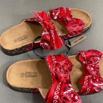 Coco + Carmen Red Bandana Slide NEW! 10