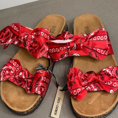 Coco + Carmen Red Bandana Slide NEW! 10