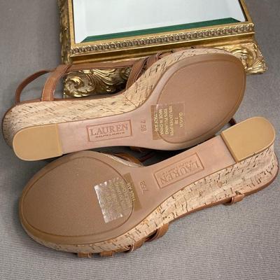 Lauren Ralph Lauren Platform Cork Leather Sandals NEW! 7.5M