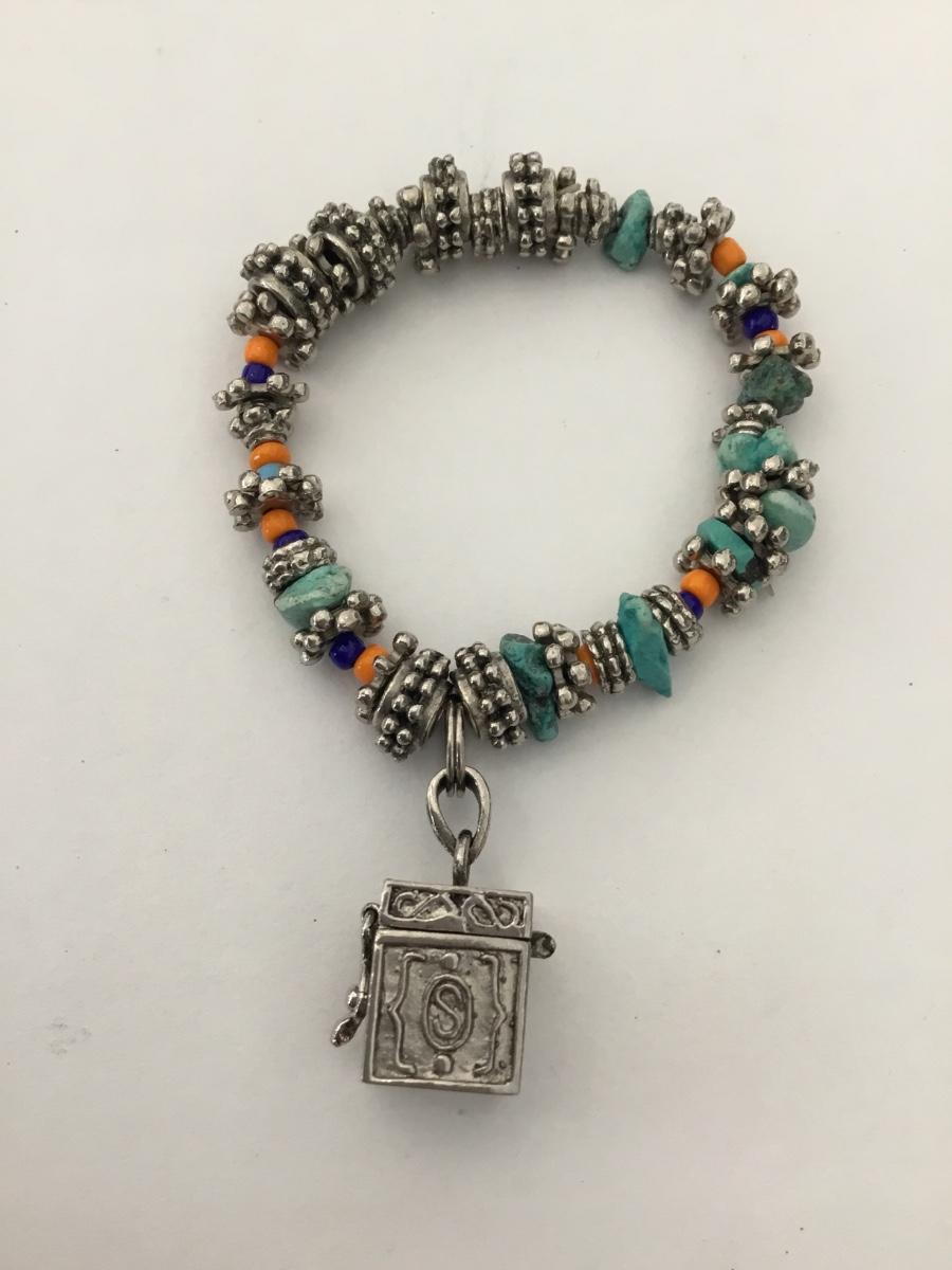 925 Sterling Silver Beaded Stretch Bracelet – Blue Fire Opal (October Birthstone)