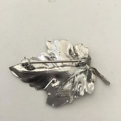 Vintage sterling, silver leaf brooch