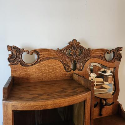 American Oak Secretary Desk Display Cabinet