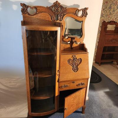American Oak Secretary Desk Display Cabinet