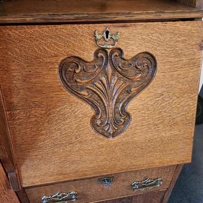 American Oak Secretary Desk Display Cabinet