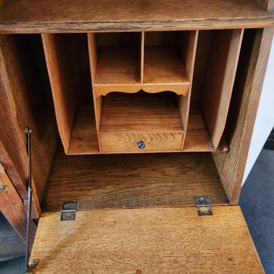 American Oak Secretary Desk Display Cabinet