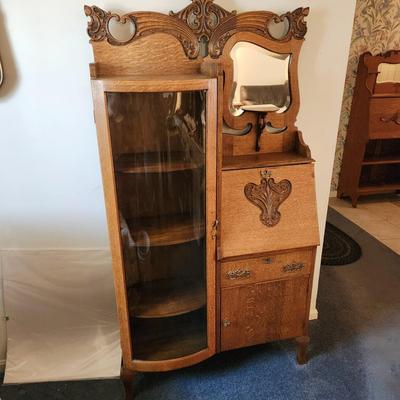 American Oak Secretary Desk Display Cabinet