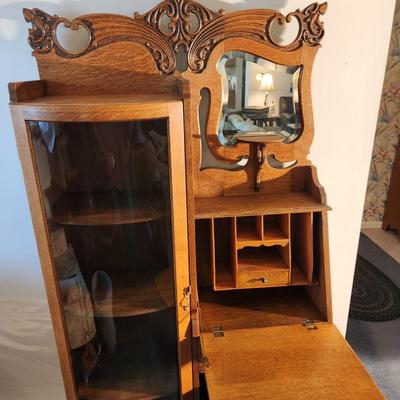 American Oak Secretary Desk Display Cabinet