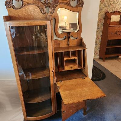 American Oak Secretary Desk Display Cabinet