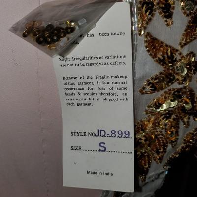 Vintage 1980's White with Gold Beading Dress 100% Silk NWT