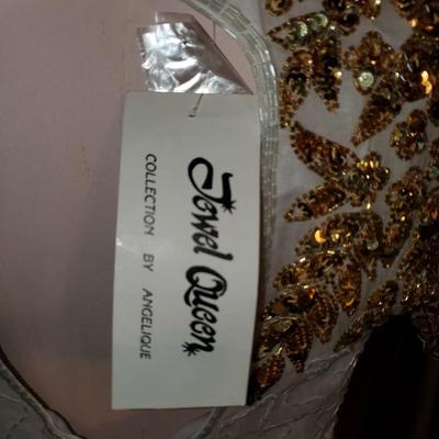 Vintage 1980's White with Gold Beading Dress 100% Silk NWT