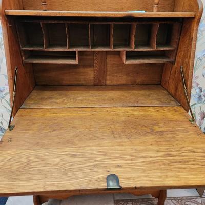 American Oak Secretary Desk with Shelving