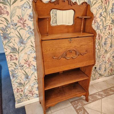 American Oak Secretary Desk with Shelving